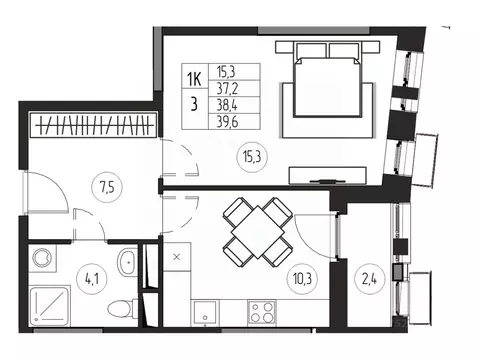 1-к кв. Московская область, Пушкино ул. Тургенева, 15Б (38.4 м)