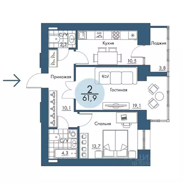 2-к кв. Красноярский край, Красноярск Пашенный мкр, Портовый жилой ...
