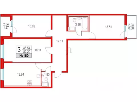 3-к кв. Санкт-Петербург Коломяжский просп., 13к2 (80.98 м)