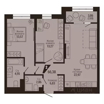 2-к кв. Свердловская область, Екатеринбург Центральный жилрайон, Дом 7 ...