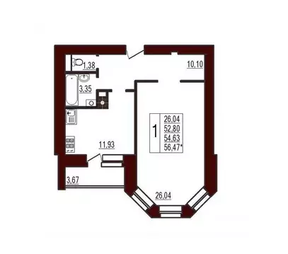 1-к кв. Смоленская область, Вязьма ул. Ленина, 71 (54.63 м)