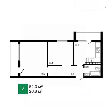 2-к кв. Пензенская область, Пенза Ладожская ул., 144А (52.0 м)