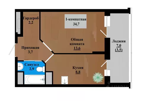 1-к кв. Забайкальский край, Чита просп. Маршала Жукова (34.8 м)