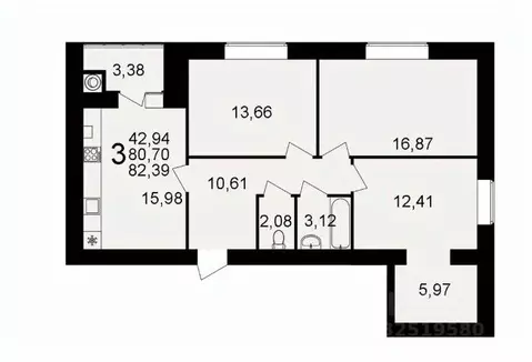 3-к кв. Рязанская область, Рязань ул. Княжье Поле, 10 (82.39 м)