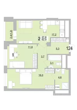 2-к кв. Свердловская область, Екатеринбург ул. Черкасская, 5к3 (62.9 ...