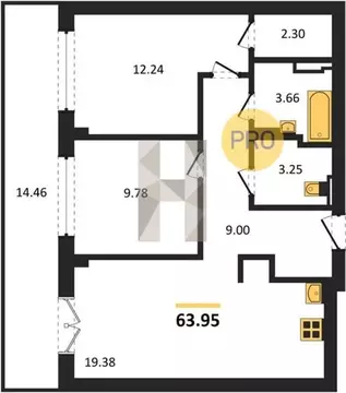 2-к кв. Калининградская область, Гурьевск Включи жилой комплекс (63.95 ...