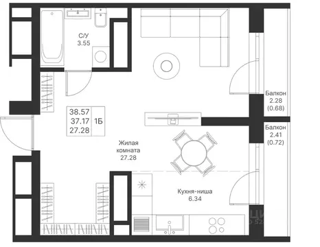 1-к кв. Татарстан, Казань Мой Ритм жилой комплекс (38.57 м)
