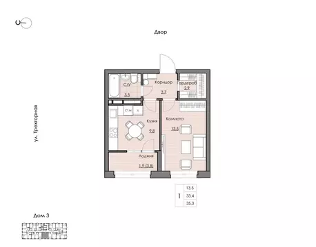 1-к кв. Хабаровский край, Хабаровск Воронежская ул., 161А (35.3 м)