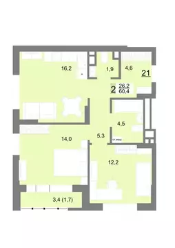 2-к кв. Свердловская область, Екатеринбург ул. Шаумяна, 77 (60.4 м)