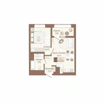 1-к кв. Тульская область, Тула Кулик жилой комплекс (35.81 м)