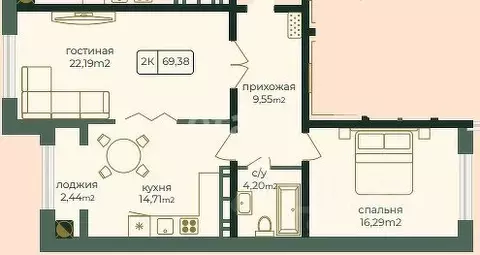 2-к кв. Дагестан, Каспийск просп. Акулиничева (69.38 м)