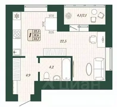1-к кв. Самарская область, Волжский район, Смышляевка городское ...