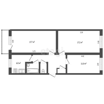 3-комнатная квартира: Тобольск, 4-й микрорайон, 31 (62.5 м)