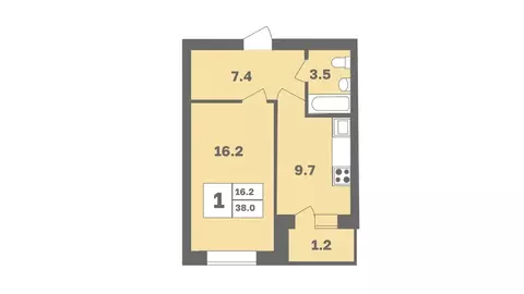 1-к кв. Башкортостан, Уфа Дагестанская ул., лит13 (38.0 м)