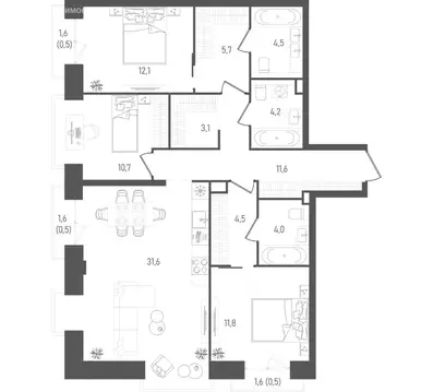 3-комнатная квартира: Москва, ЖК Обручева 27 (105.3 м)