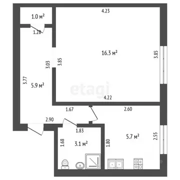 1-к кв. Башкортостан, Стерлитамак ул. Николаева, 4 (32.0 м)