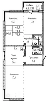 3-комнатная квартира: Барнаул, Павловский тракт, 196Ак1 (72.9 м)
