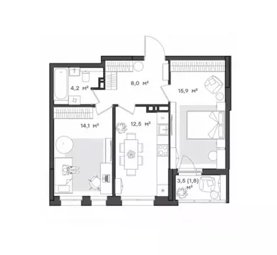 2-к кв. Ярославская область, Ярославль Тутаевское ш., 93Б (56.5 м)