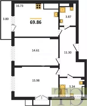 2-к кв. Калининградская область, Гурьевский муниципальный округ, пос. ...