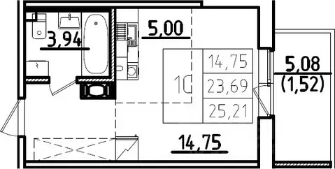 Студия Ленинградская область, Гатчина ул. Чехова, 39к1 (28.77 м)