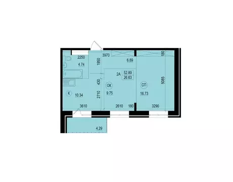 2-к кв. Иркутская область, Иркутск Гравийная ул., 22/7 (52.89 м)