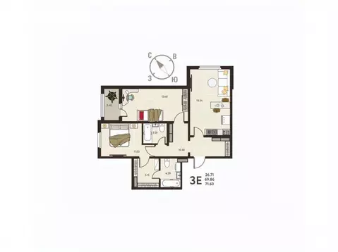 2-к кв. Курская область, Курск ул. Энгельса, 115/6 (71.6 м)