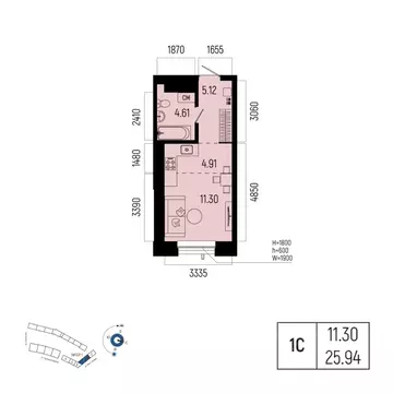 1-к кв. Башкортостан, Уфа Глумилино-1 мкр, Новатор жилой комплекс ...