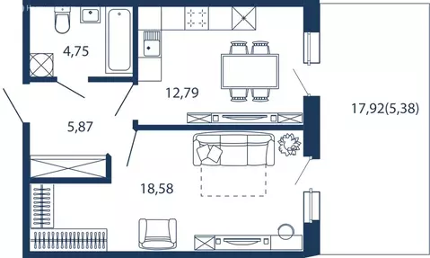 1-комнатная квартира: Сестрорецк, улица Инструментальщиков, 18 (47.37 ...