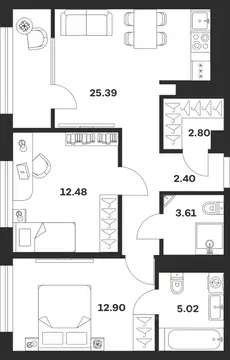 2-к кв. Тульская область, Тула Парк Патриот жилой комплекс (64.6 м)