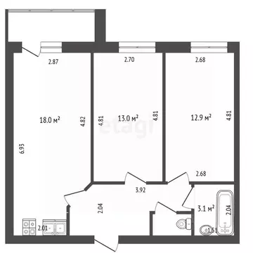 3-к кв. Вологодская область, Вологда ул. Возрождения, 55к2 (60.4 м)