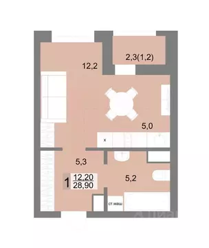 1-к кв. Свердловская область, Екатеринбург ул. Семена Лагоды, 80 (28.9 ...