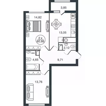2-к кв. Тверская область, Тверь Бурашевское ш., 60 (60.86 м)