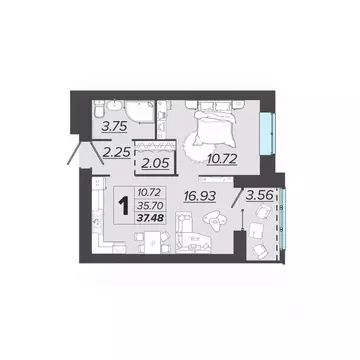 1-к кв. Брянская область, Брянск Архитектор жилой комплекс (37.48 м)
