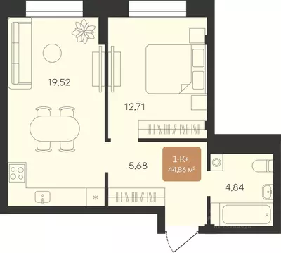 1-к кв. Ямало-Ненецкий АО, Новый Уренгой Уютный мкр,  (44.86 м)