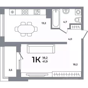 1-к кв. Новосибирская область, Новосибирск Беловежский мкр,  (41.4 м)