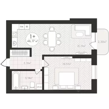 1-к кв. Башкортостан, Уфа Южный-2 мкр,  (46.17 м)