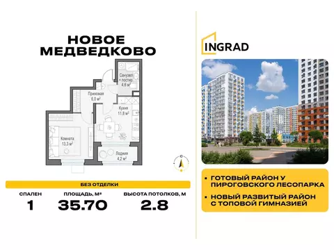 1-к кв. Московская область, Мытищи 17А мкр, Новое Медведково жилой ...