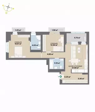 2-к кв. Свердловская область, Екатеринбург ул. Студенческая, 16 (85.25 ...