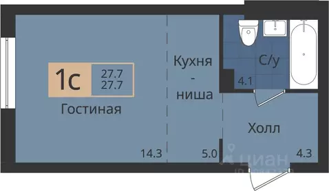 Студия Пермский край, Пермь ул. Оборонщиков, 6 (27.7 м)