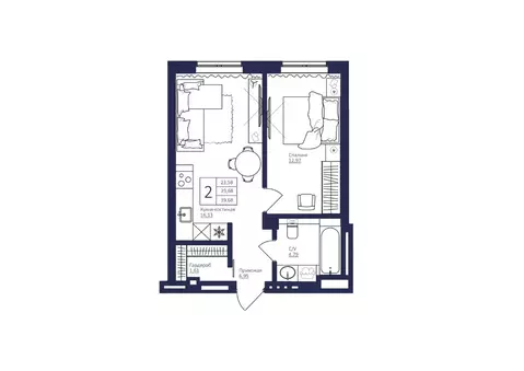 2-к кв. Башкортостан, Уфа Новомостовая ул., 4А (40.8 м)