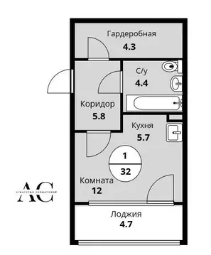 Квартира-студия: Екатеринбург, проспект Академика Сахарова, 95/3 (32.2 ...