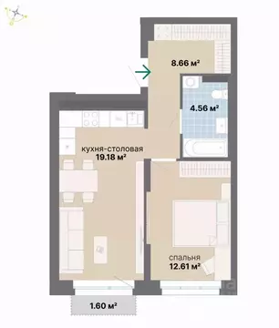 1-к кв. Свердловская область, Екатеринбург Эльмаш жилрайон,  (46.61 м)