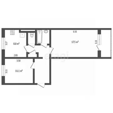 2-к кв. Ямало-Ненецкий АО, Муравленко ул. Муравленко, 9 (52.6 м)
