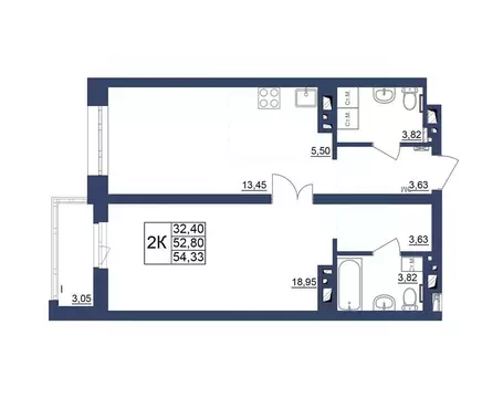 2-к кв. Башкортостан, Уфа Космос жилой комплекс, лит1 (54.33 м)