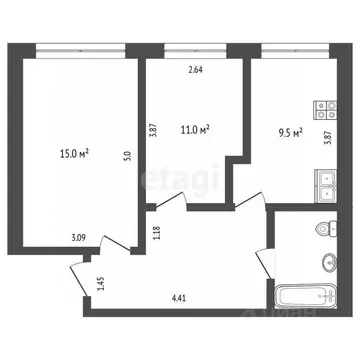 2-к кв. Вологодская область, Белозерск пер. Южный, 3 (45.1 м)