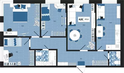 4-к кв. Московская область, Дубна Тверская ул. (83.6 м)