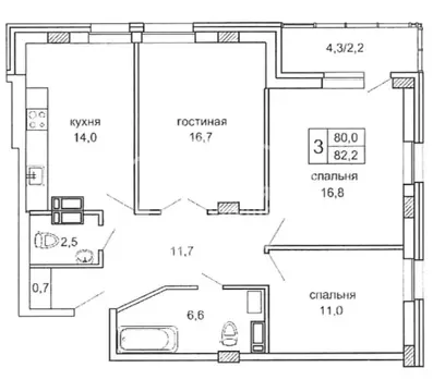 3-комнатная квартира: Пермь, улица Революции, 54 (80 м)
