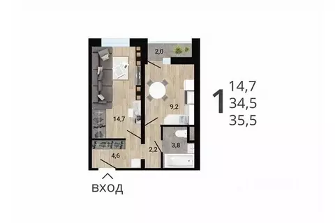 1-к кв. Воронежская область, Воронеж Цимлянская ул. (36.29 м)