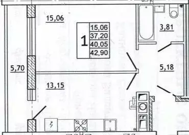 1-к кв. Смоленская область, Смоленск ул. Нахимова, 23А (42.7 м)