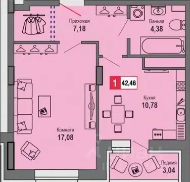 1-к кв. Тверская область, Тверь Оснабрюкская ул., 22к1 (42.46 м)